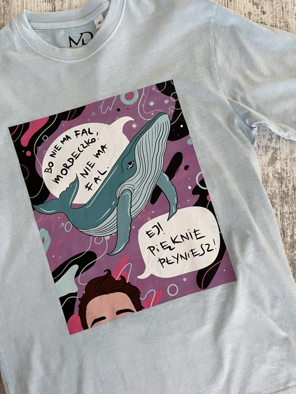Koszulka ręcznie farbowana „ej, pięknie płyniesz”mięta